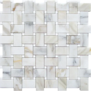 Calacatta Gold 1X2 Basket Weave with Thassos White Dot Polished Marble Mosaic - Marble | Intrepid Marble & Granite