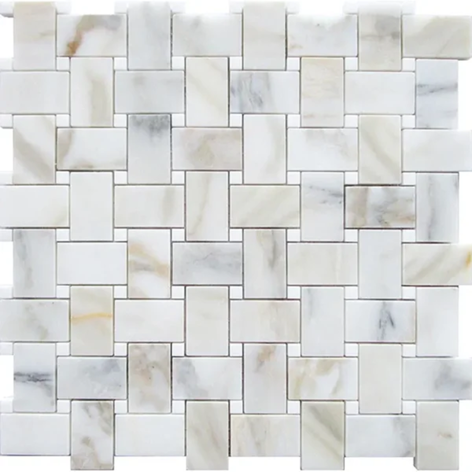 Calacatta Gold 1X2 Basket Weave with Thassos White Dot Polished Marble Mosaic - Marble | Intrepid Marble & Granite