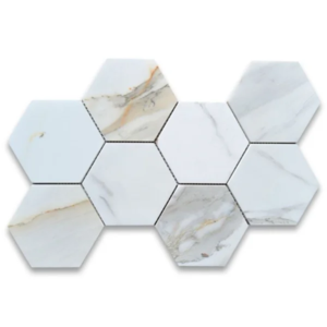 Calacatta Gold 6′ Layered Hex Marble Mosaic - Marble | Intrepid Marble & Granite