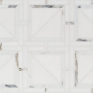 Calacatta Gold and Thassos White Polished 1″ Boxed Lattice Polished Marble Mosaic - Marble | Intrepid Marble & Granite