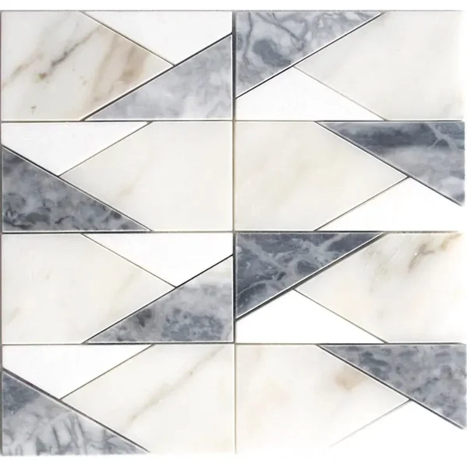 Calacatta Moonlight and Thassos White Stacked Geo and Blend Polished Marble Mosaic - Marble | Intrepid Marble & Granite