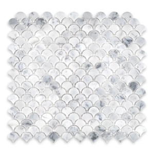 Carrara 1″ Fan Polished Marble Mosaic - Marble | Intrepid Marble & Granite