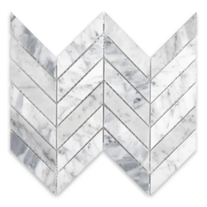 Carrara 1X4 Chevron Polished Marble Mosaic - Marble | Intrepid Marble & Granite