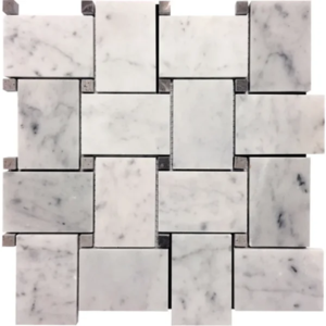 Carrara White Large Basketweave with Spanish Grey Dot Polished Marble Mosaic - Marble | Intrepid Marble & Granite