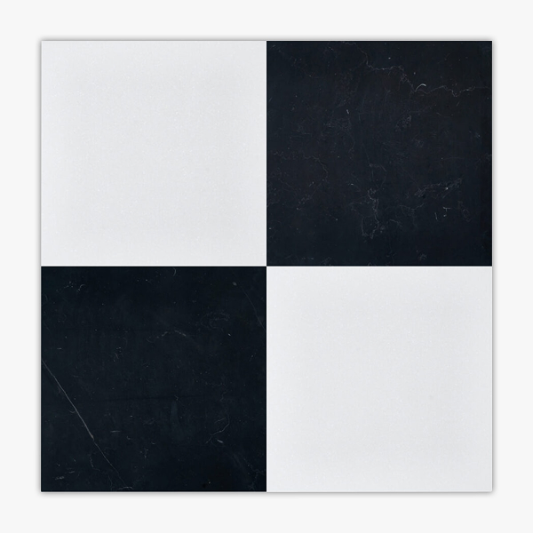 Checkerboard Thassos+Nero Marquina 12×12 Honed - Marble | Intrepid Marble & Granite