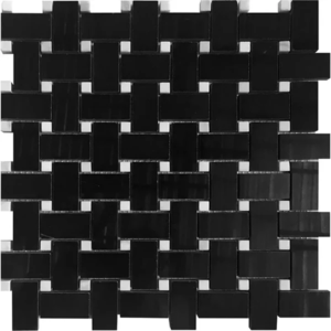 Nero Marquina-Oriental White Polished 1X2 Basketweave - Marble | Intrepid Marble & Granite