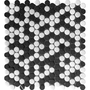 Nero Marquina-Oriental White Tumbled 1″ Mixed Penny - Marble | Intrepid Marble & Granite