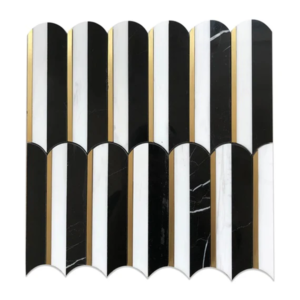 Oval Stripe – Thassos White-Nero Marquina Polished Marble With Brass - Marble | Intrepid Marble & Granite