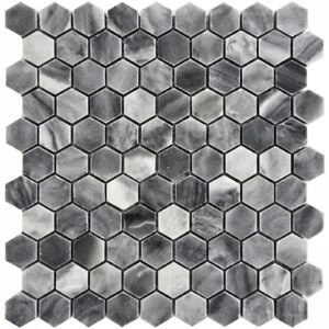 Bardiglio Grey 1" Hex Polished Marble Mosaic