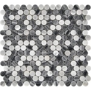 Bardiglio Grey and Carrara White 1" Penny Round Mix Polished Marble Mosaic