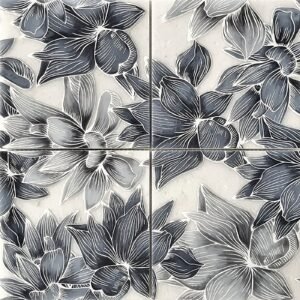 Blooming Blue Etched 12x12 Mesh Mounted on Bianco Ibiza