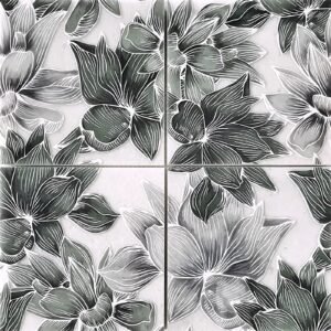 Blooming Green Etched 12x12 Mesh Mounted on Bianco Ibiza