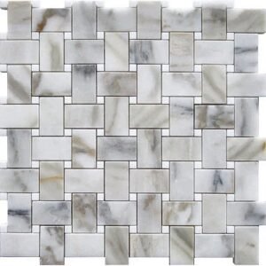 Calacatta Gold 1X2 Basket Weave with Thassos White Dot Polished Marble Mosaic