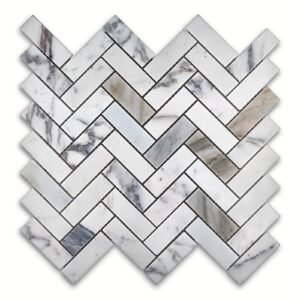 Calacatta Gold 1X3 Herringbone Honed Marble Mosaic