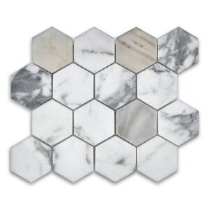 Calacatta Gold 3" Hex Honed Marble Mosaic