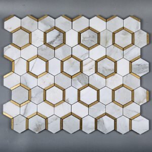 Calacatta Gold 3" Hex Combo Brass Polished Marble Mosaic