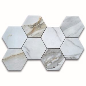 Calacatta Gold 6' Layered Hex Marble Mosaic