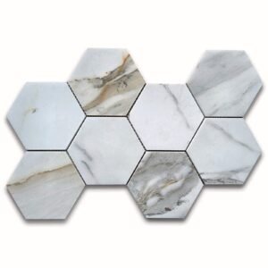 Calacatta Gold 6' Layered Hex Marble Mosaic