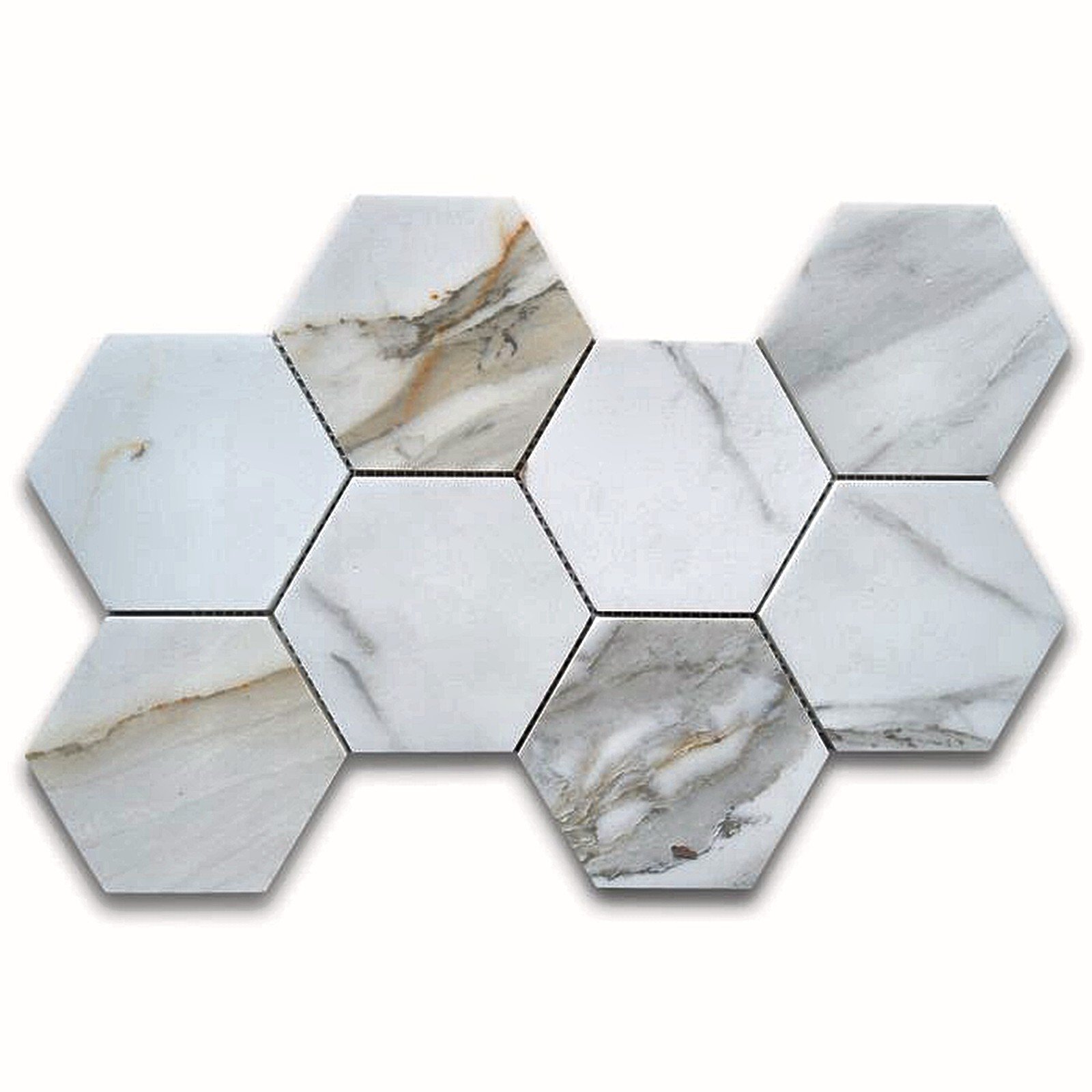 Calacatta Gold 6' Layered Hex Marble Mosaic