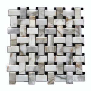 Calacatta Gold Large Basket Weave with Thassos White Stripes Polished Marble Mosaic