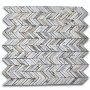 Calacatta Gold and Thassos White 1" Inversed Boxed Chevron Polished Marble Mosaic