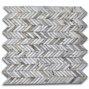 Calacatta Gold and Thassos White 1" Inversed Boxed Chevron Polished Marble Mosaic