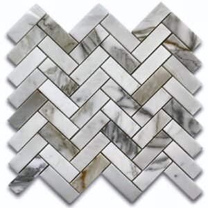 Calacatta Gold and Thassos White 3" Boxed Chevron Polished Marble Mosaic