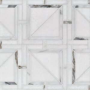 Calacatta Gold and Thassos White Polished 1" Boxed Lattice Polished Marble Mosaic