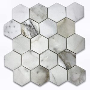 Calacatta Moonlight  3" Hex Honed Marble Mosaic