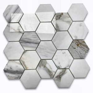 Calacatta Moonlight  3" Hex Polished Marble Mosaic