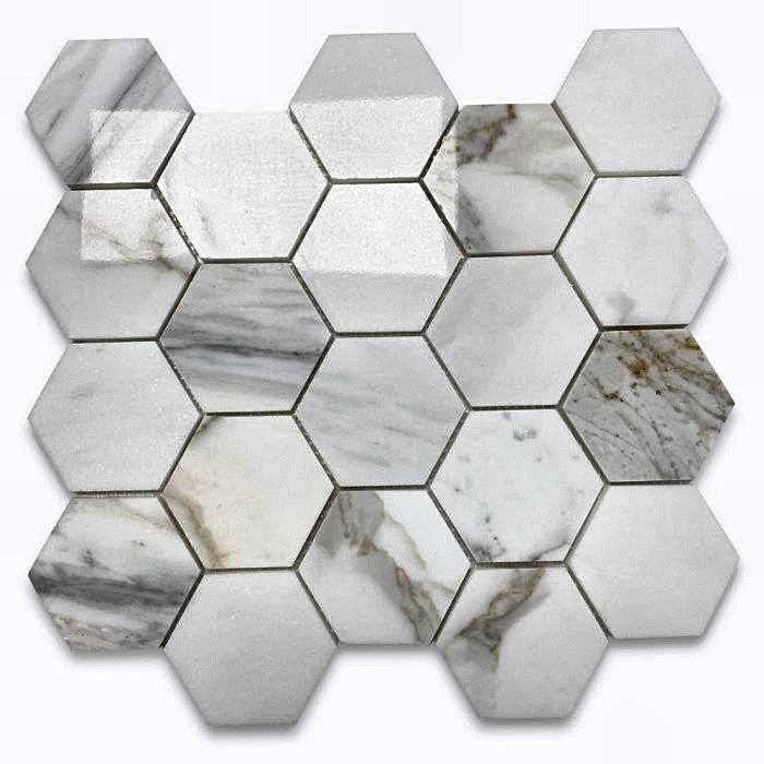 Calacatta Moonlight 3″ Hex Polished Marble Mosaic - Marble | Intrepid Marble & Granite