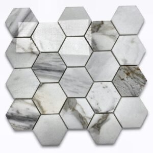 Calacatta Moonlight  3" Hex Polished Marble Mosaic