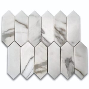 Calacatta Moonlight and Thassos White 4" Picket Polished Marble Mosaic
