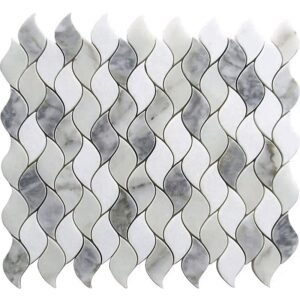 Calacatta Moonlight and Thassos White Mixed Leaf Polished Marble Mosaic