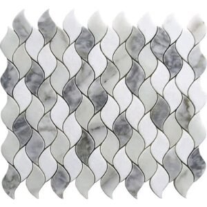 Calacatta Moonlight and Thassos White Mixed Leaf Polished Marble Mosaic