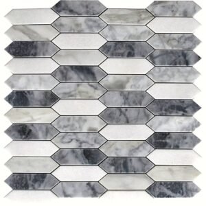 Calacatta Moonlight and Thassos White Picket Polished Marble Mosaic