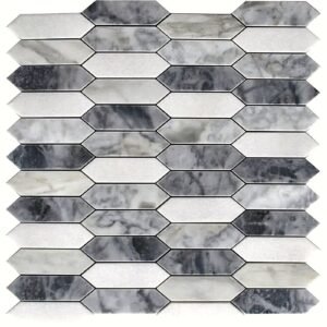 Calacatta Moonlight and Thassos White Picket Polished Marble Mosaic