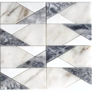 Calacatta Moonlight and Thassos White Stacked Geo and Blend Polished Marble Mosaic
