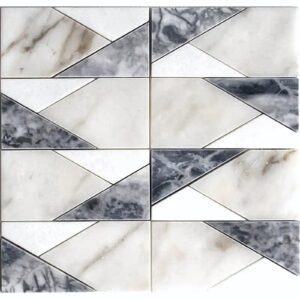 Calacatta Moonlight and Thassos White Stacked Geo and Blend Polished Marble Mosaic