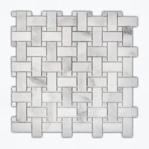 Calacatta Oliva 1X2 Basketweave with White Dot Honed Marble Mosaic