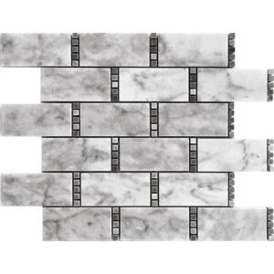 Carrara White Brick with Bardiglio Dot Polished Marble Mosaic - Marble | Intrepid Marble & Granite