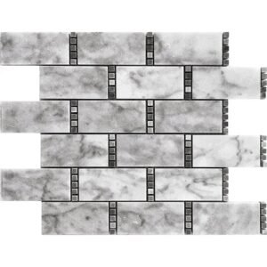Carrara White Brick with Bardiglio Dot Polished Marble Mosaic
