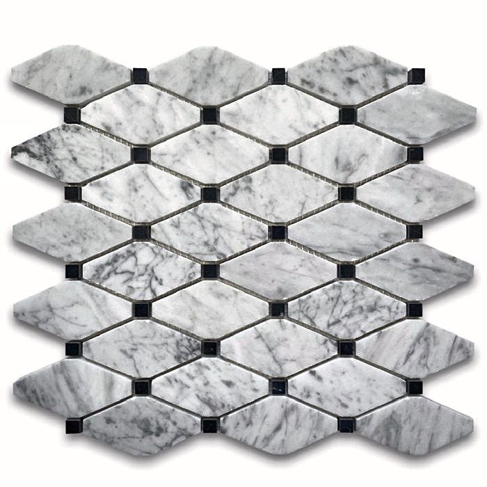 Carrara White Framed Diamond Polished Marble Mosaic