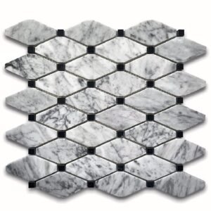 Carrara White Framed Diamond Polished Marble Mosaic