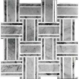 Carrara White Large Basket Weave Polished with Thassos Strips Polished - Marble | Intrepid Marble & Granite
