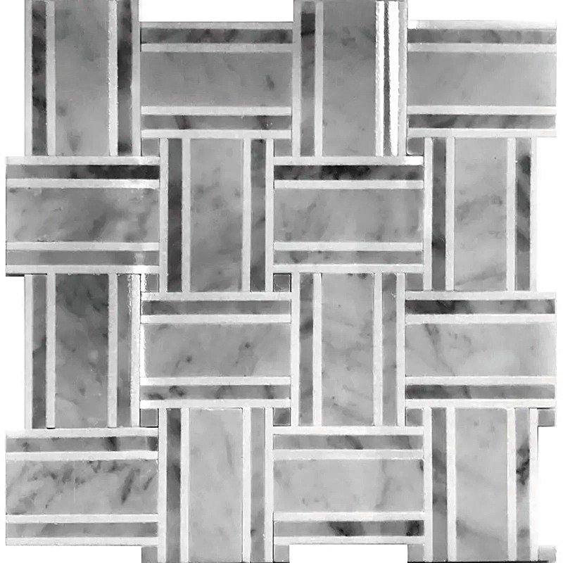 Carrara White Large Basket Weave Polished with Thassos Strips Polished - Marble | Intrepid Marble & Granite