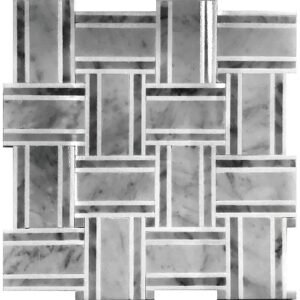 Carrara White Large Basket Weave Polished with Thassos Strips Polished