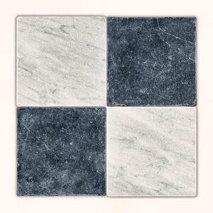 Checkerboard Carrara+Nero Marquina 4x4 Tumbled