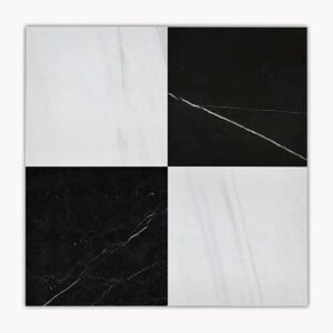 Checkerboard Snow White+Nero Marquina 12×12 Honed - Marble | Intrepid Marble & Granite
