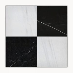 Checkerboard Snow White+Nero Marquina 12x12 Honed
